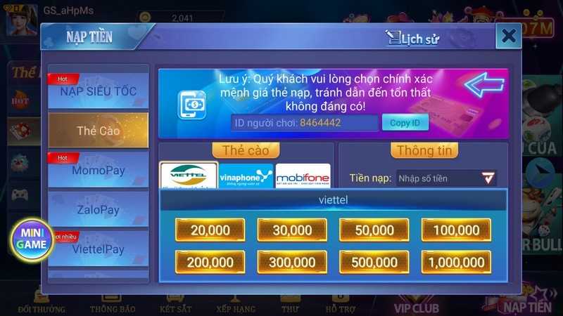 nạp tiền win68 qua thẻ cào 