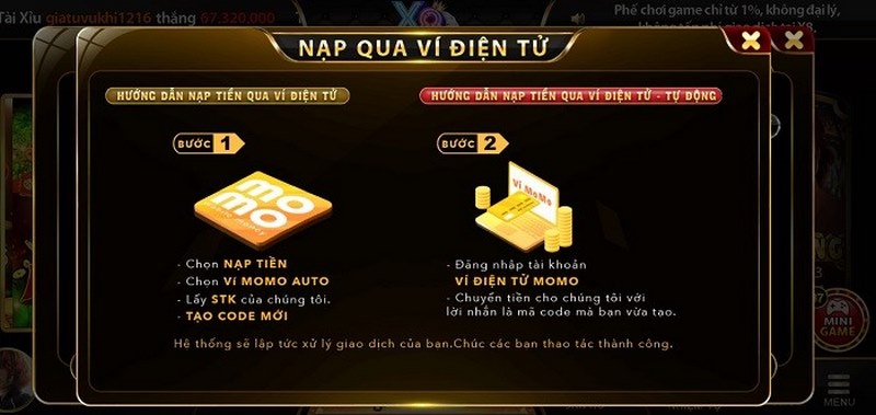 nạp tiền x8 club bằng ví 